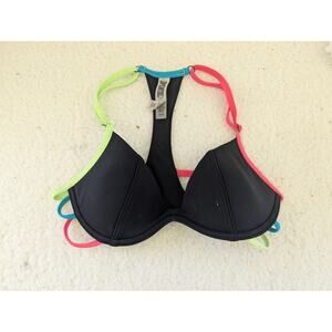 Victorias Secret PINK‎ Black Neon Strappy Bikini To Racetrack Size XS
